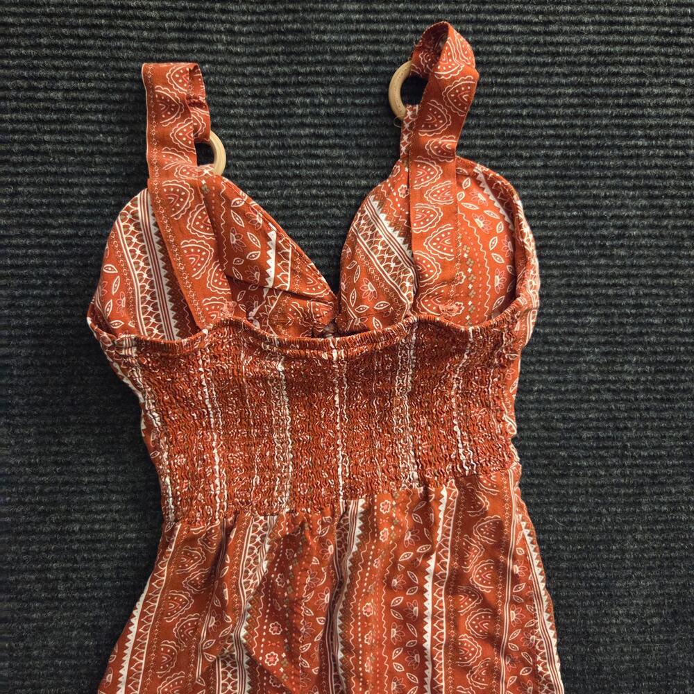 Y2k Boho Paisley Dress Slits XS Orange Cream - Picture 3 of 11